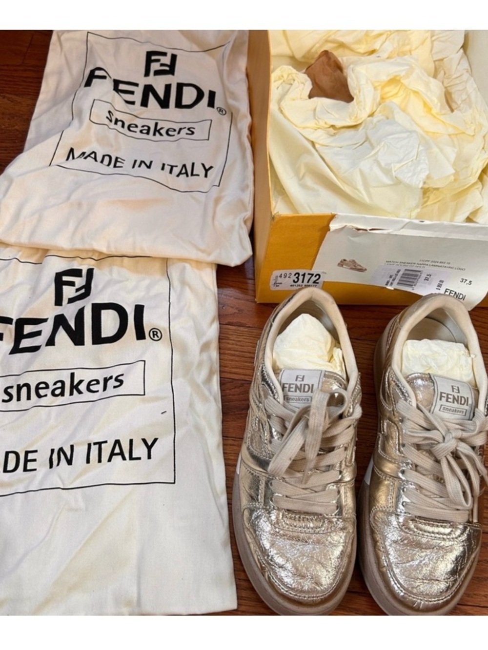Fendi Metallic Gold Low-Top Sneakers size 37.5